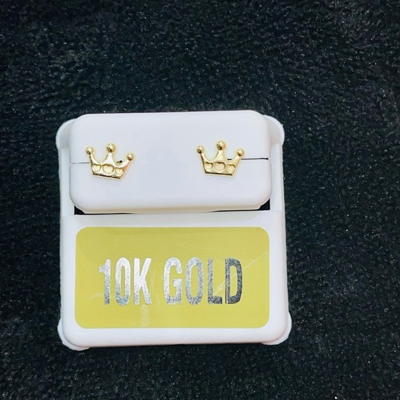 10k solid gold crown earrings for kids, adults, men, women, best gift for all - Picture 3 of 5